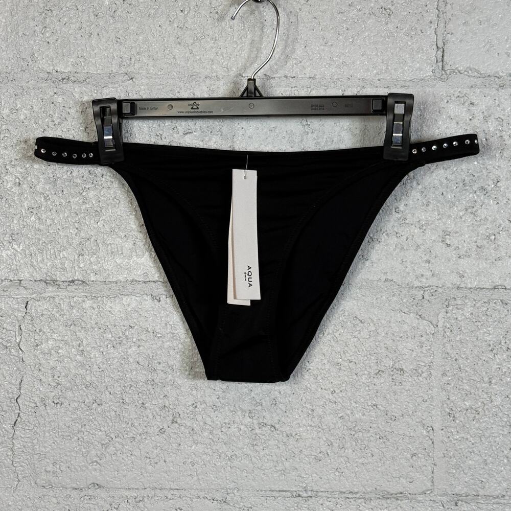 AQUA Rhinestone Trim Bikini swim Bottom. black Large